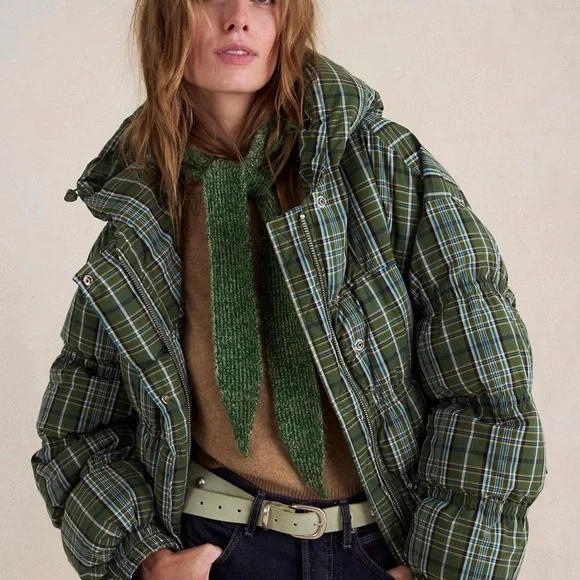 Free People Plaid Puffer Jacket in Green and Blue - Picture 3 of 6